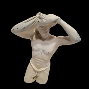 Man's Torso Sculpture Statue Signed Muscular Undressing Sexy Painted Vintage